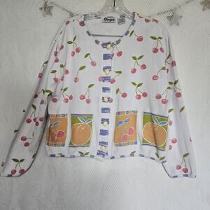 Onque Medium Vintage 100% Cotton Fruit Button Up Crop Top Novelty Cottagecore